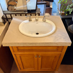 Vanity, Kohler Sink, Brushed Nickel Faucet, Concrete Top, Chiseled Edge, Blonde Wood Cabinet, Sku: 034111