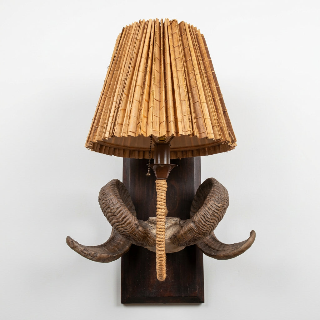 Faux Ram's Horn Wall Sconce, Bamboo Shade, Sku: 034114
