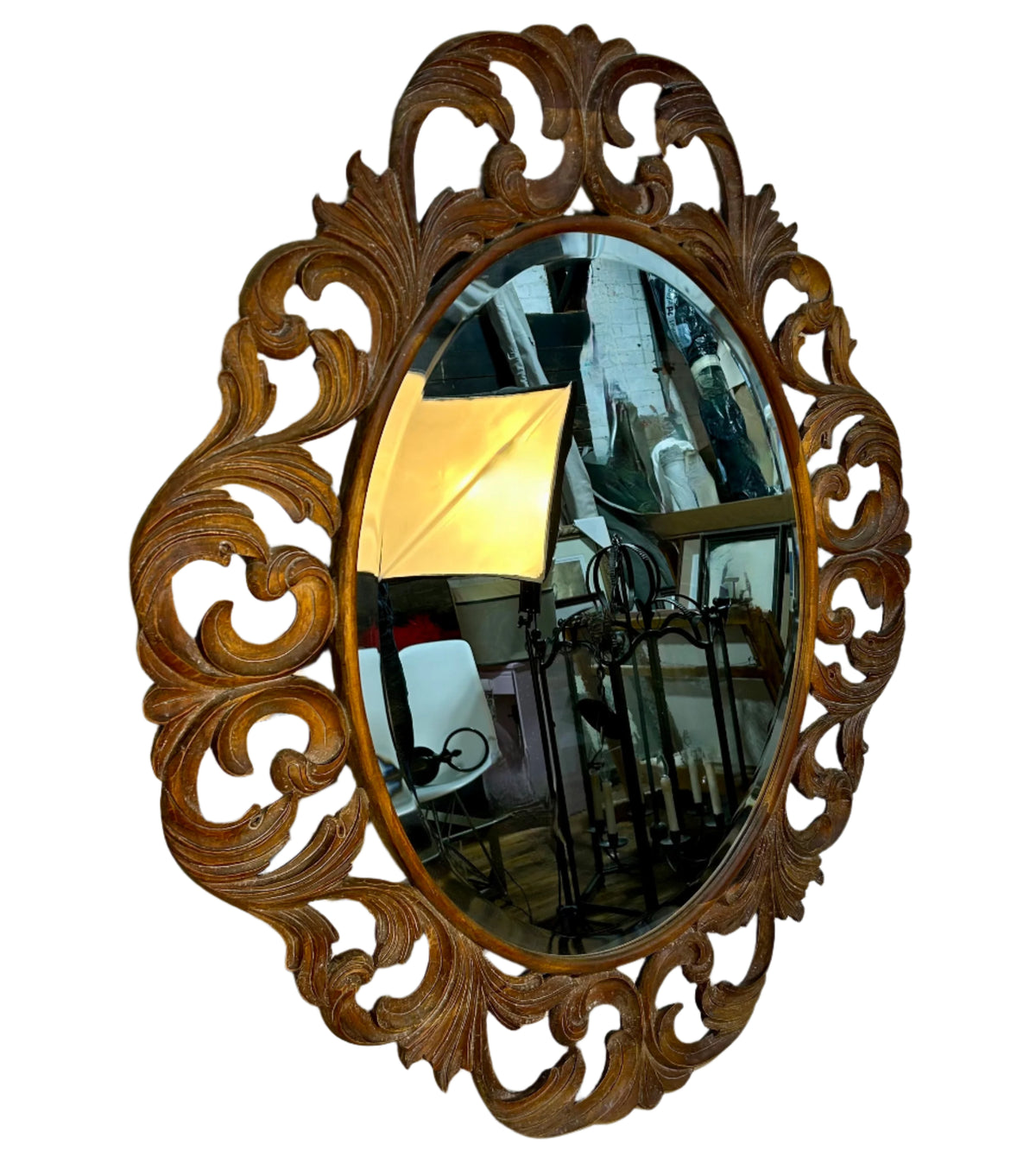 Harrison Gil Carved Wood Oval Mirror, Hangs Vertical or Horizontal