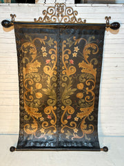 Leather Wall Hanging, Hand Painted with Metal Hardware