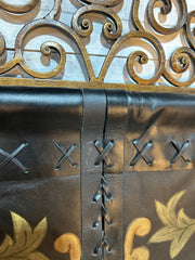 Leather Wall Hanging, Hand Painted with Metal Hardware