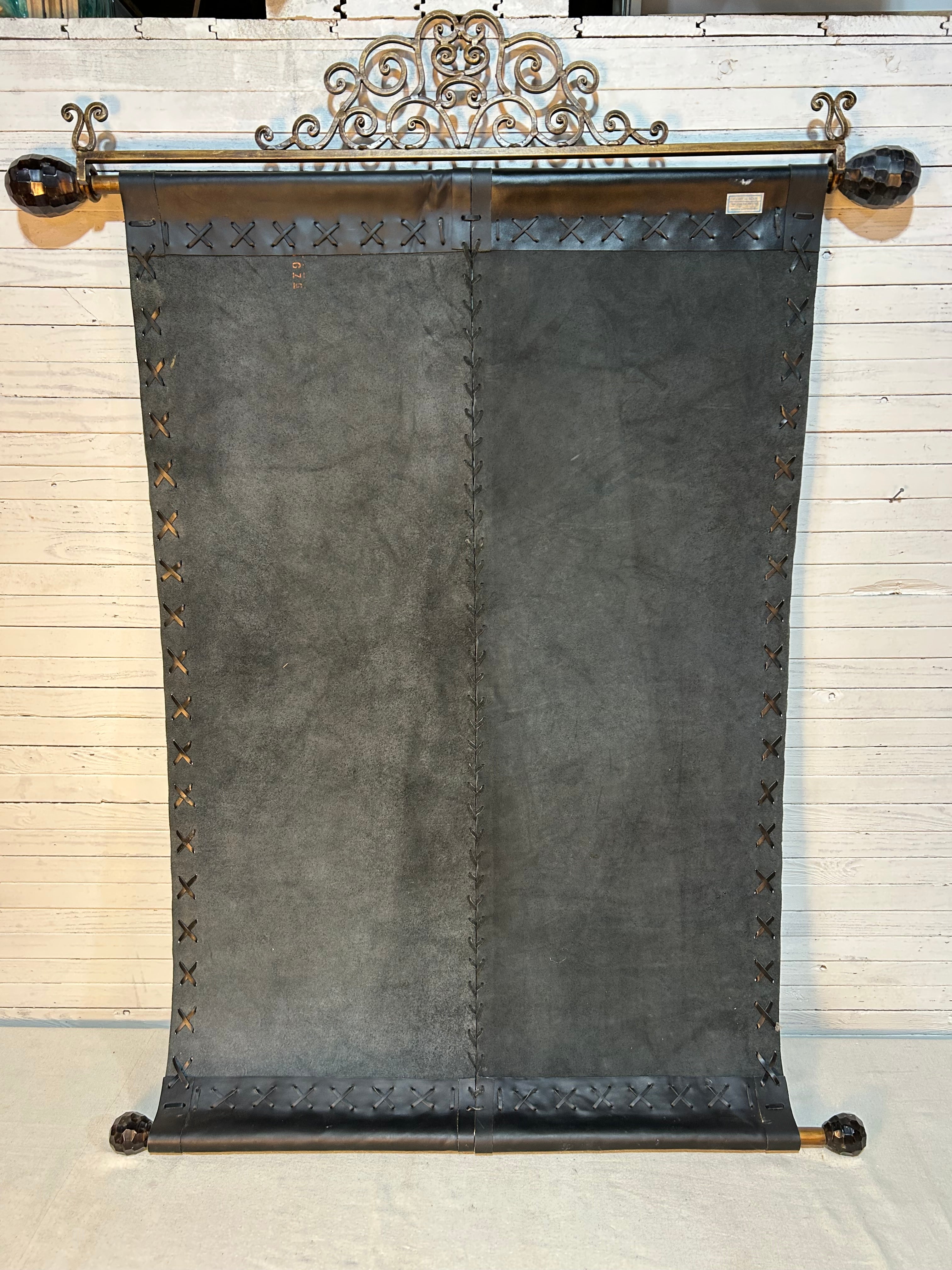 Leather Wall Hanging, Hand Painted with Metal Hardware