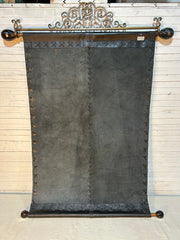 Leather Wall Hanging, Hand Painted with Metal Hardware
