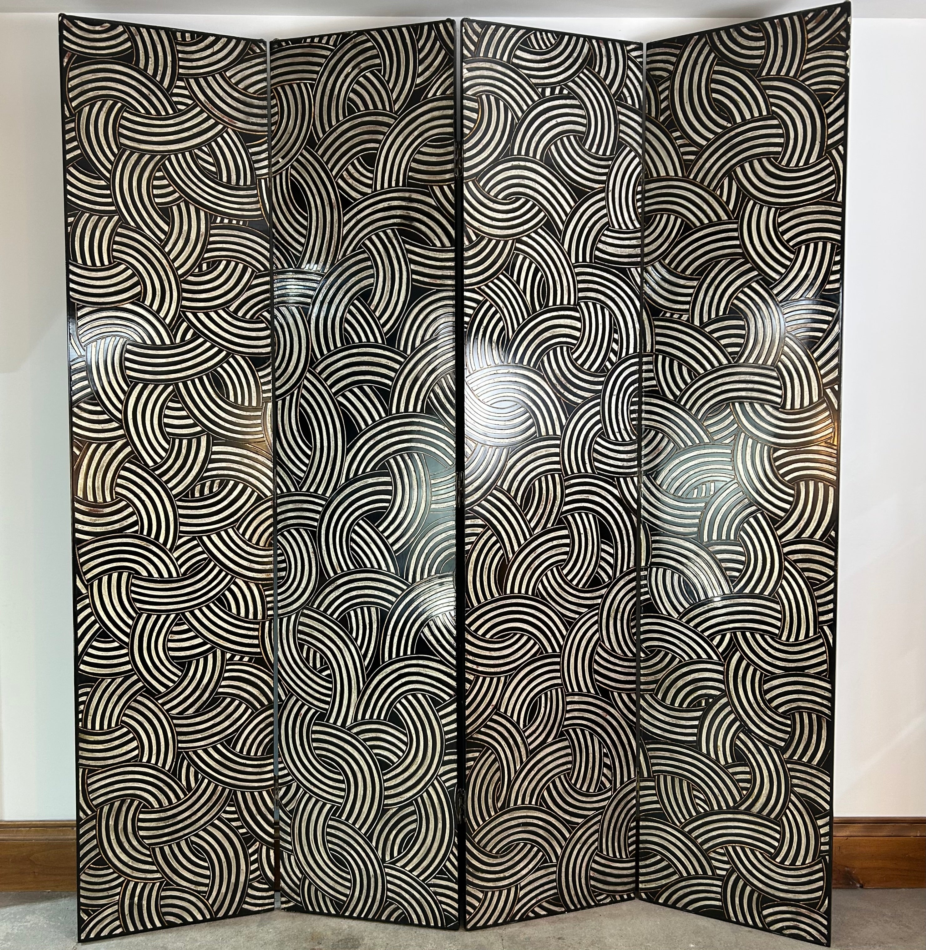 Room Divider, Folding Screen, Three Panel, Black and White Design