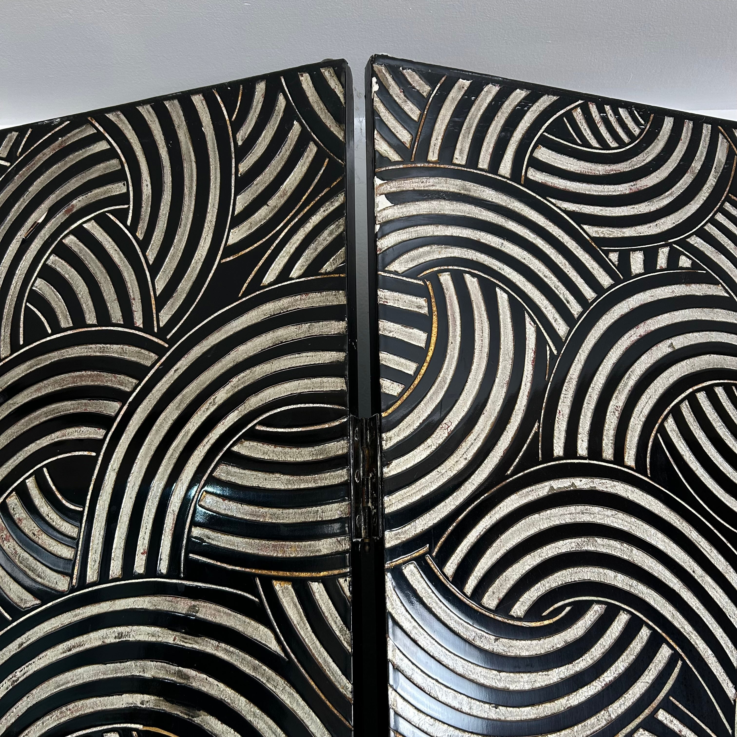 Room Divider, Folding Screen, Three Panel, Black and White Design
