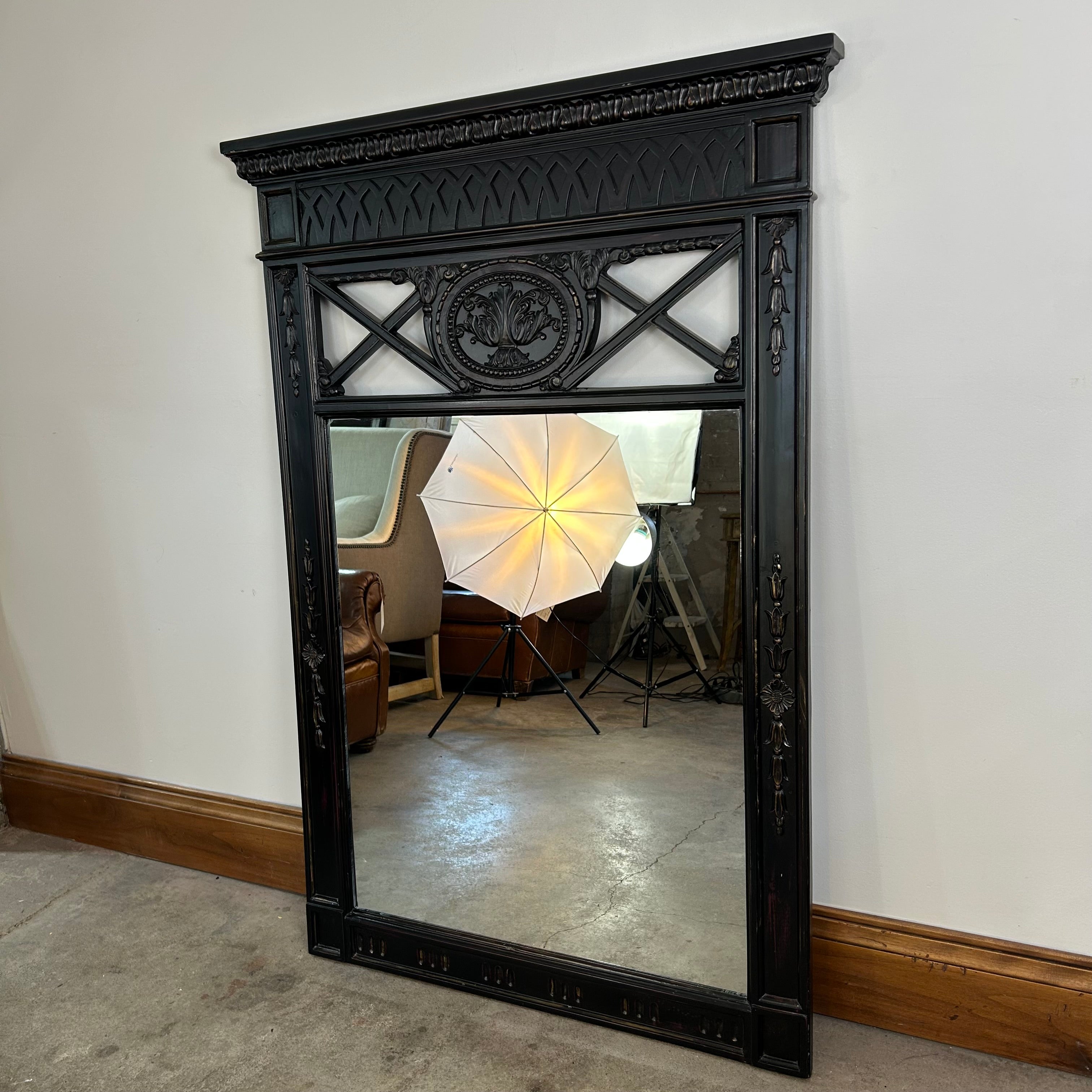 Powell Mirror, Black with Intricate Design, Vertical, Rectangle