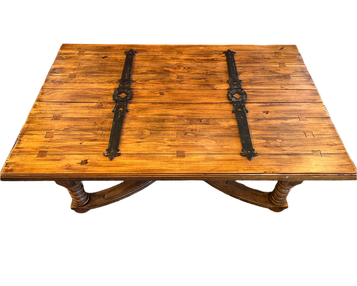 Coffee Table, Rustic, Large Iron Hinges, Double Storage Compartments