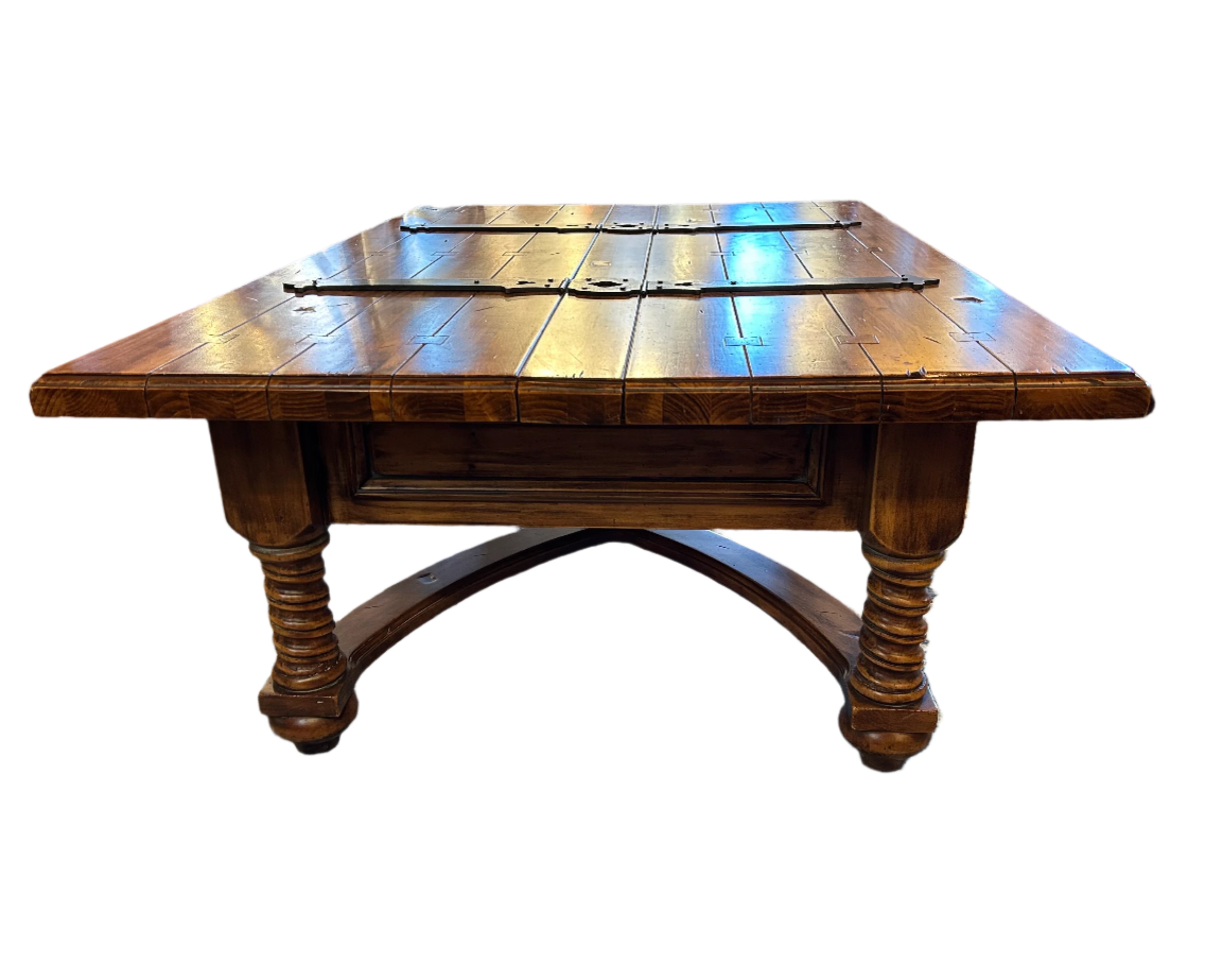 Coffee Table, Rustic, Large Iron Hinges, Double Storage Compartments
