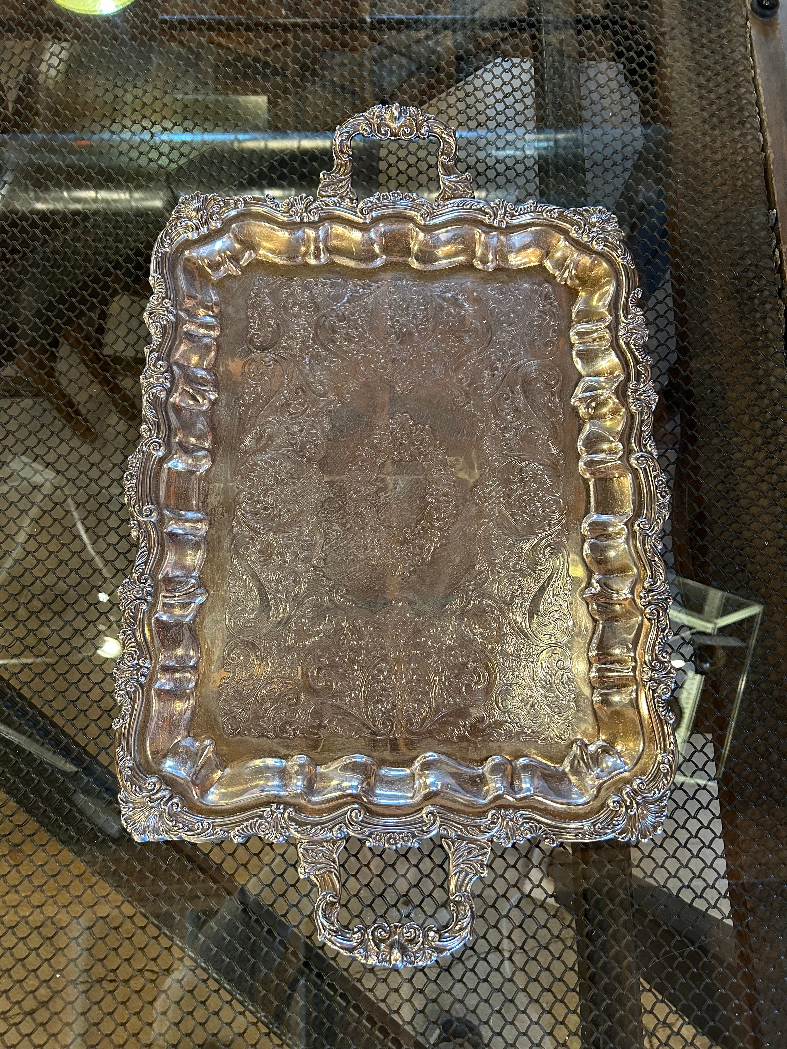 Silver Plated Tray with Handles, Ornate