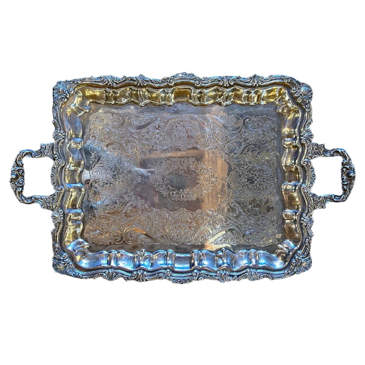 Silver Plated Tray with Handles, Ornate