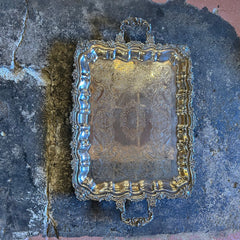 Silver Plated Tray with Handles, Ornate