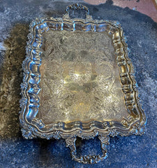 Silver Plated Tray with Handles, Ornate