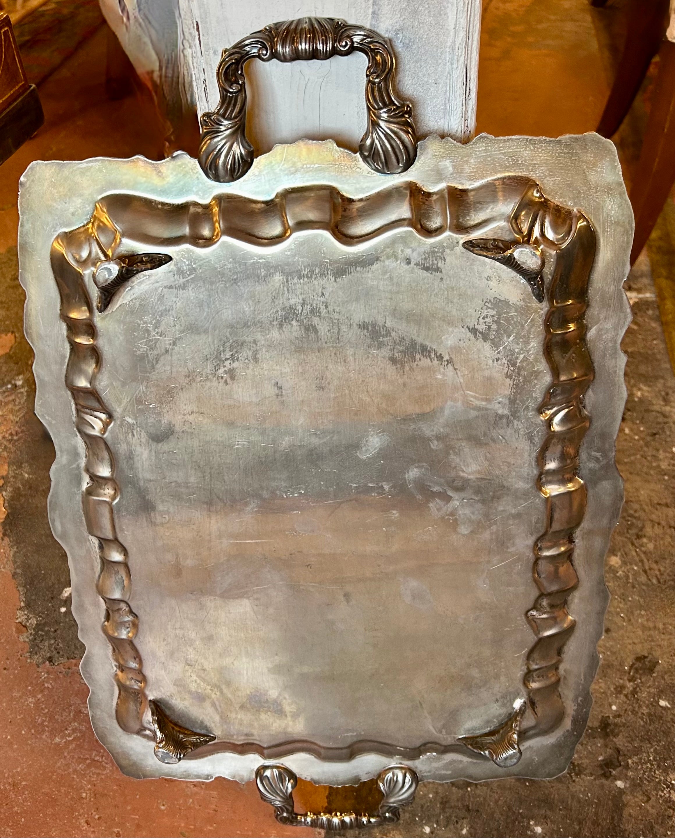 Silver Plated Tray with Handles, Ornate