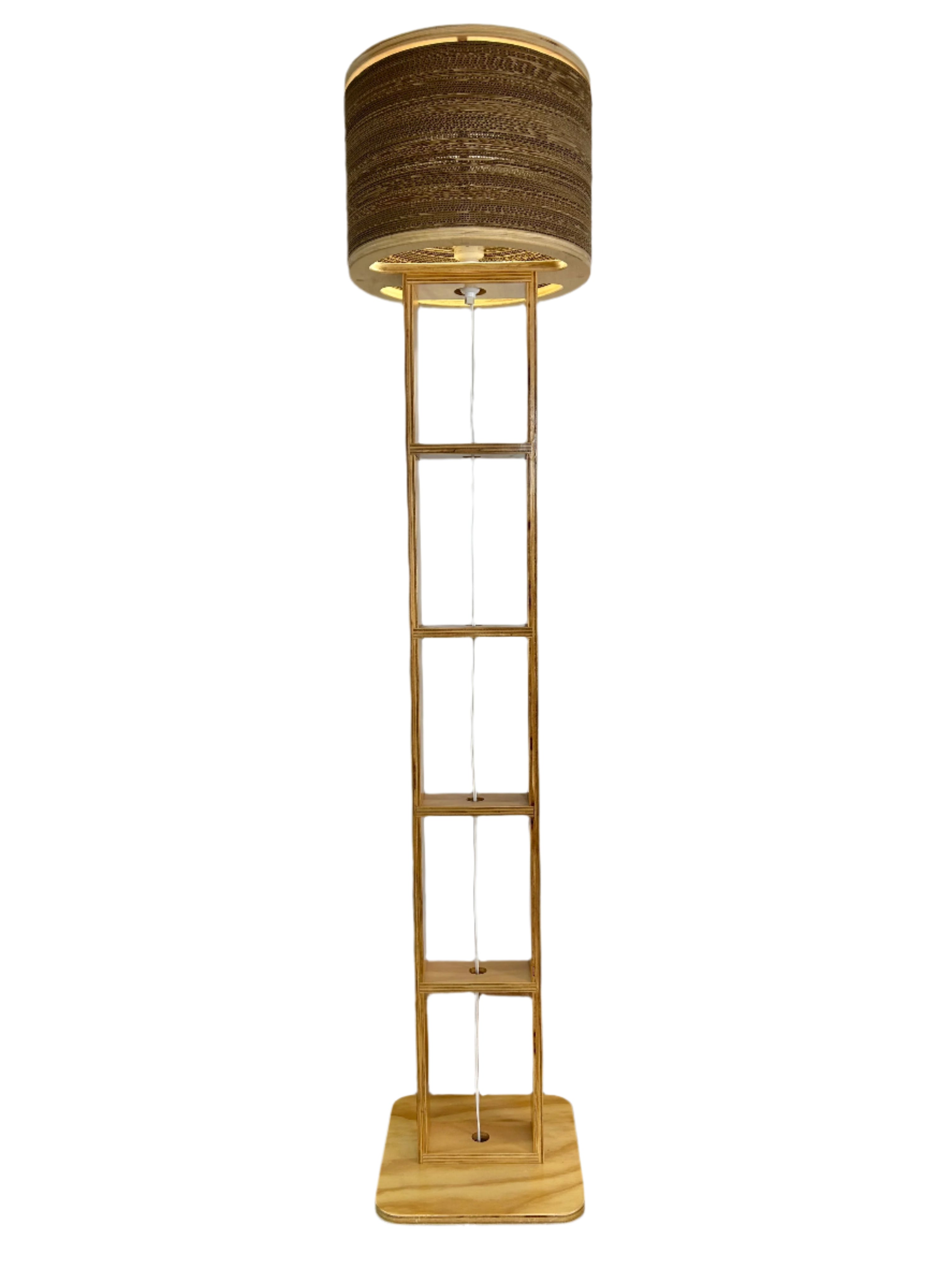 Floor Lamp with Round Cardboard Shade & Plywood Frame