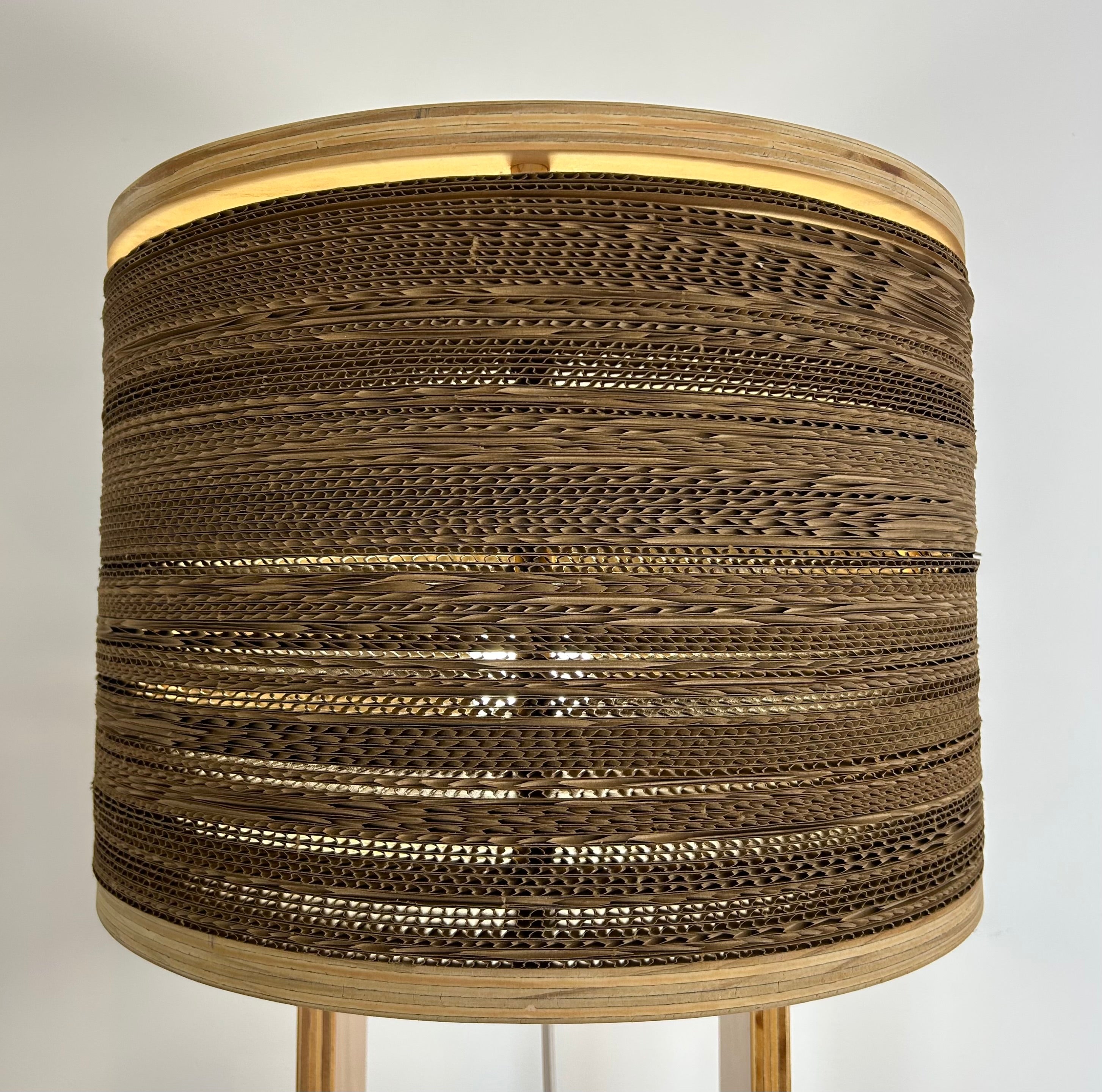 Floor Lamp with Round Cardboard Shade & Plywood Frame