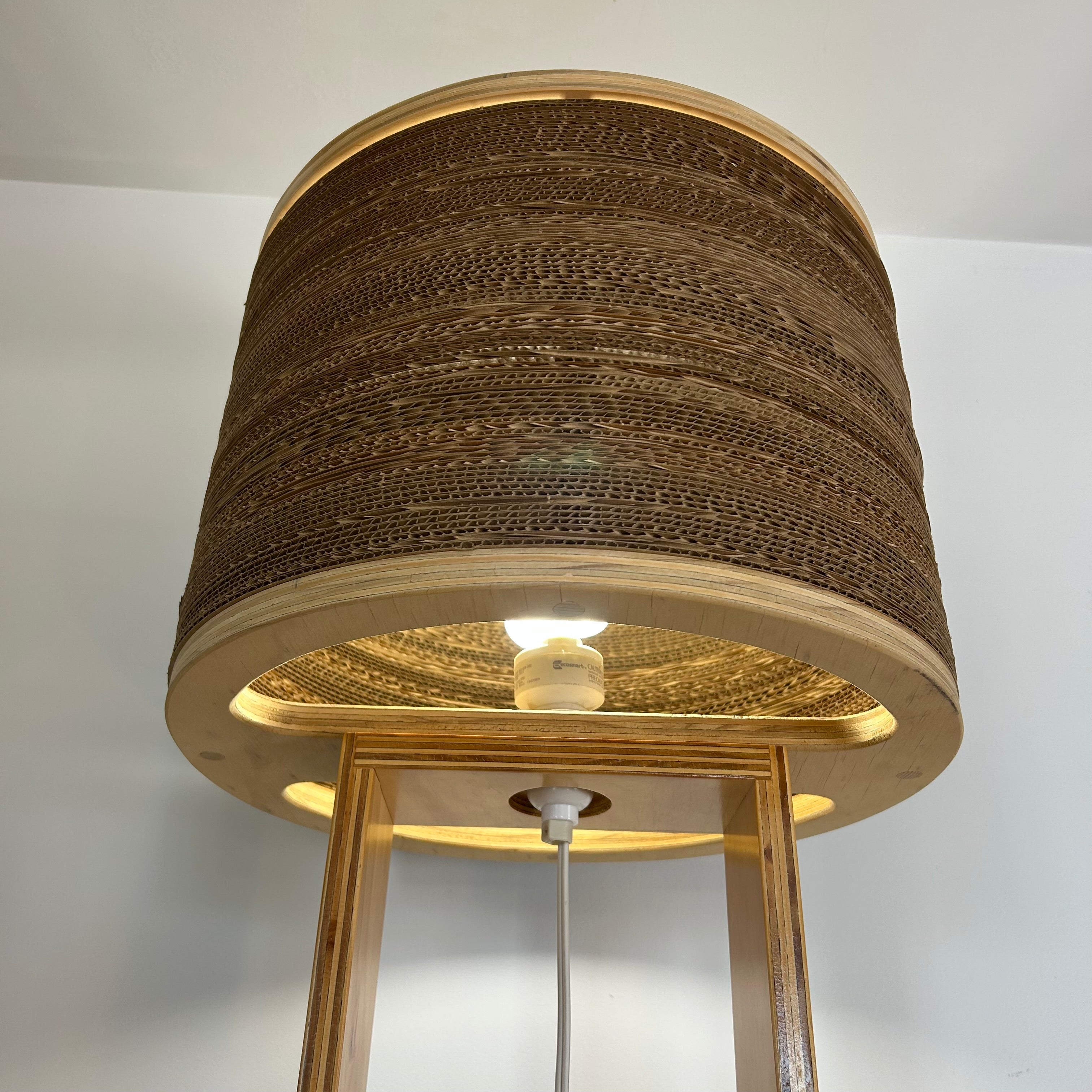 Floor Lamp with Round Cardboard Shade & Plywood Frame