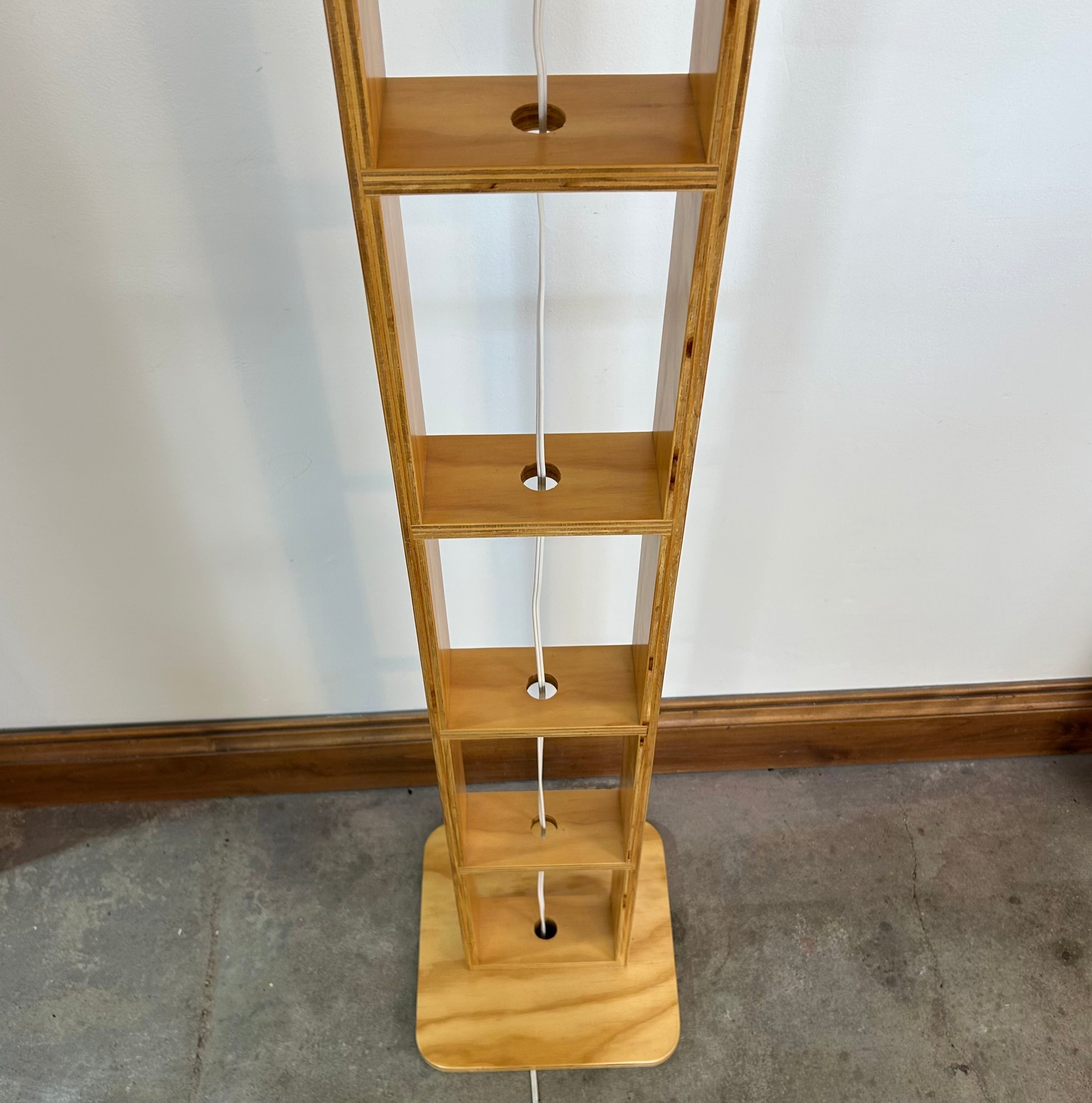 Floor Lamp with Round Cardboard Shade & Plywood Frame