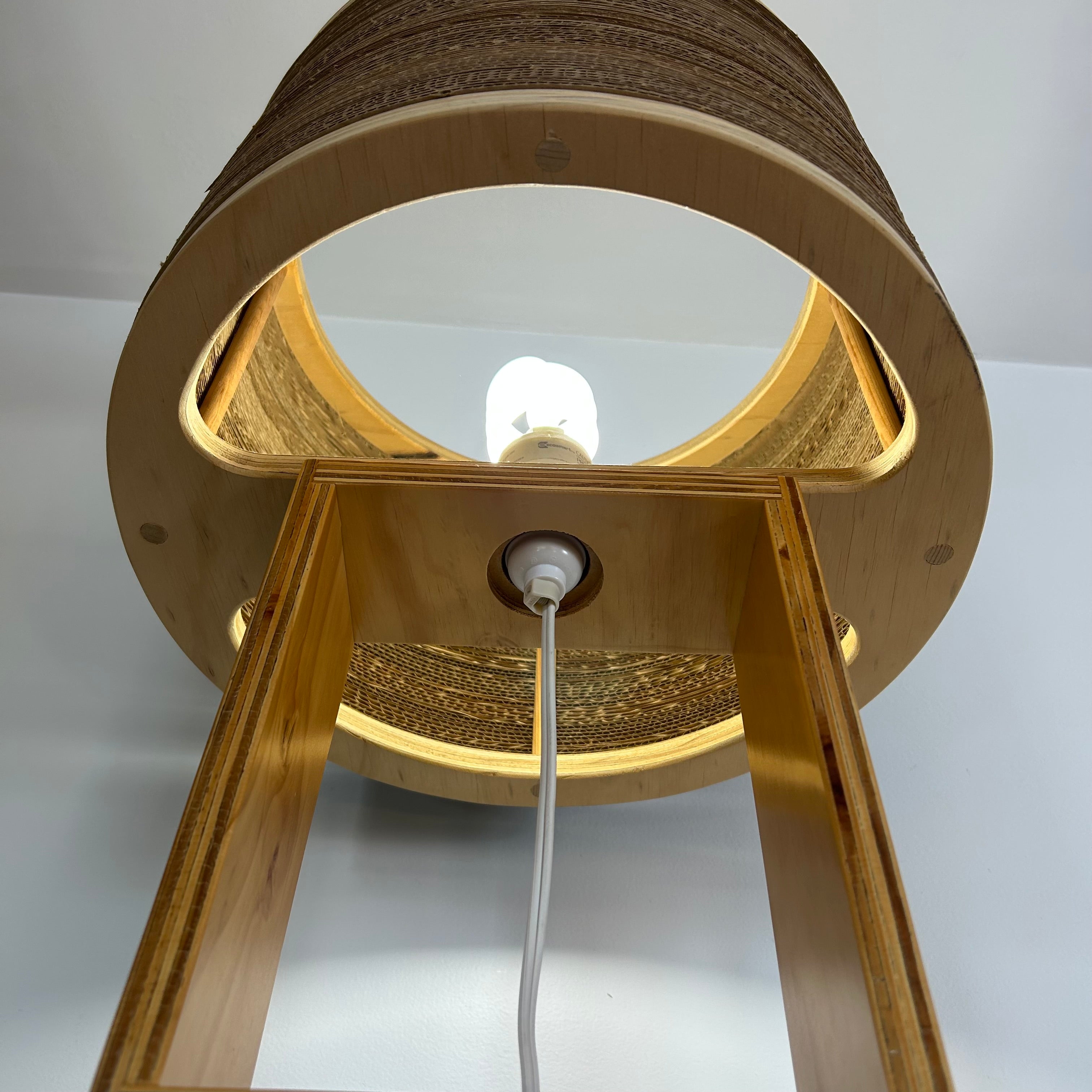 Floor Lamp with Round Cardboard Shade & Plywood Frame