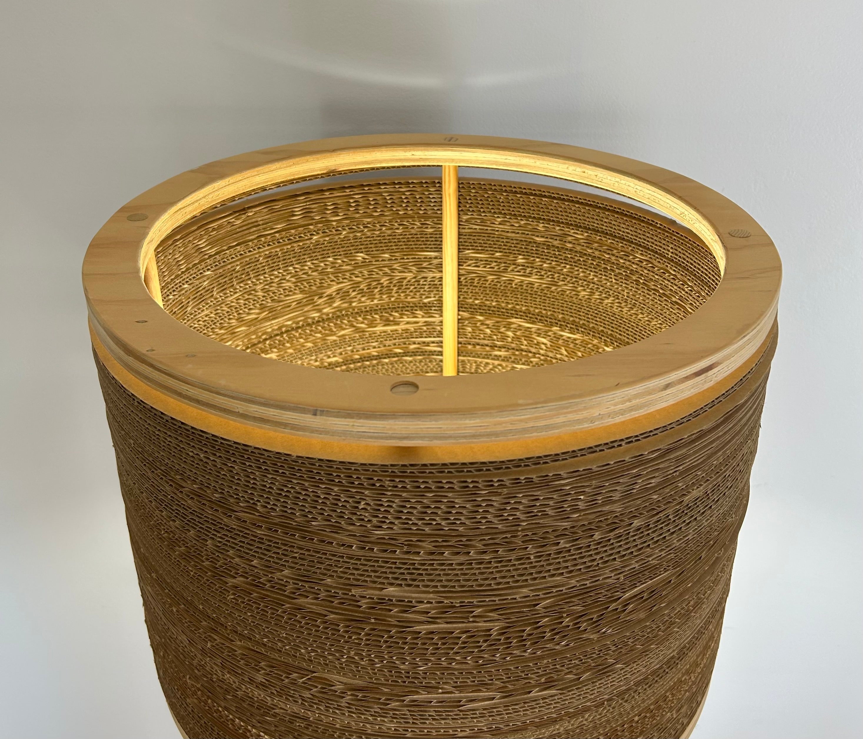 Floor Lamp with Round Cardboard Shade & Plywood Frame
