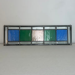 Stained Glass Panel with Faceted Edge, Blue, Green, Beige