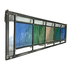 Stained Glass Panel with Faceted Edge, Blue, Green, Beige