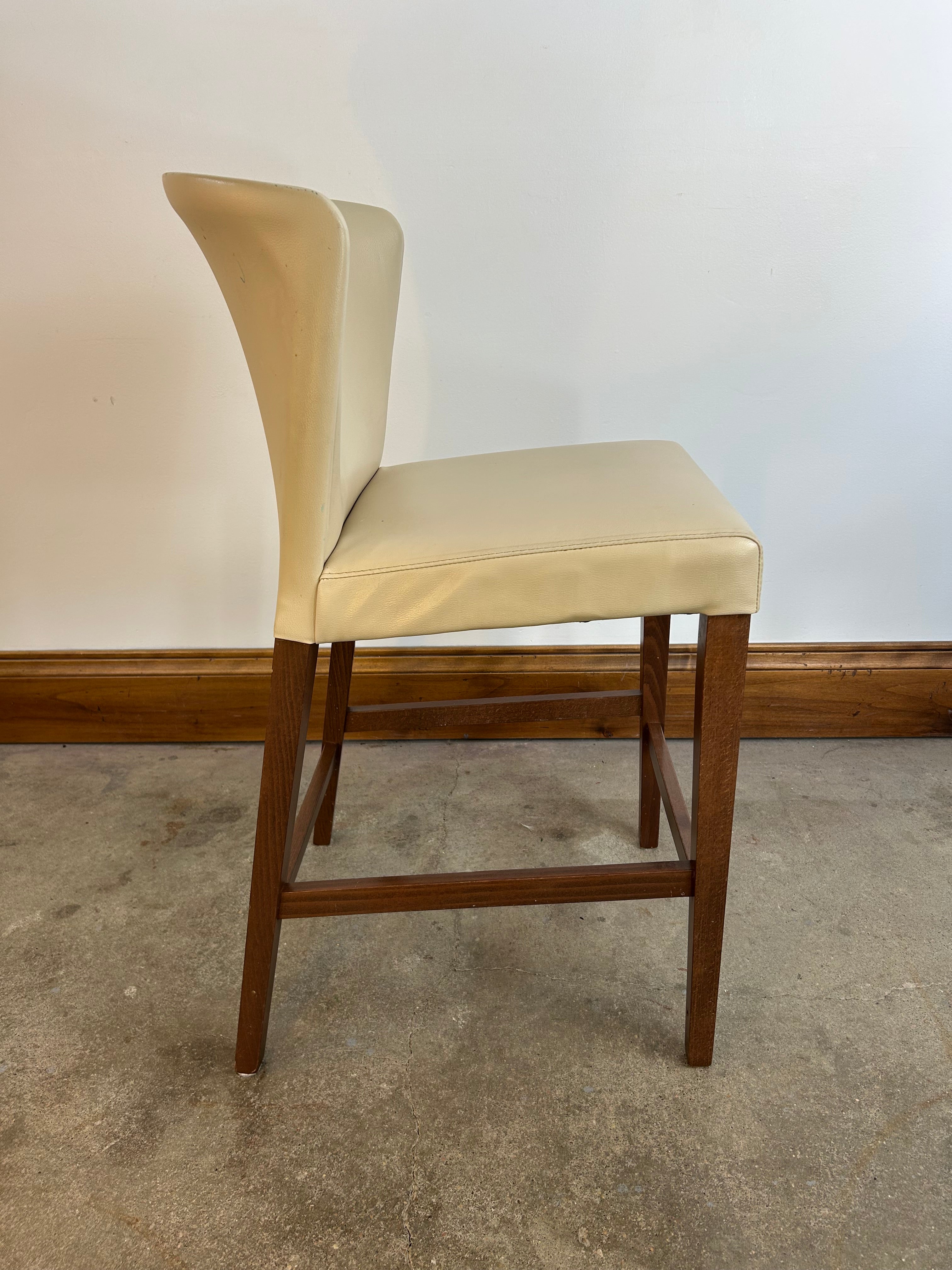 Barstool, Counter Height, Cream Leather-Look Upholstery