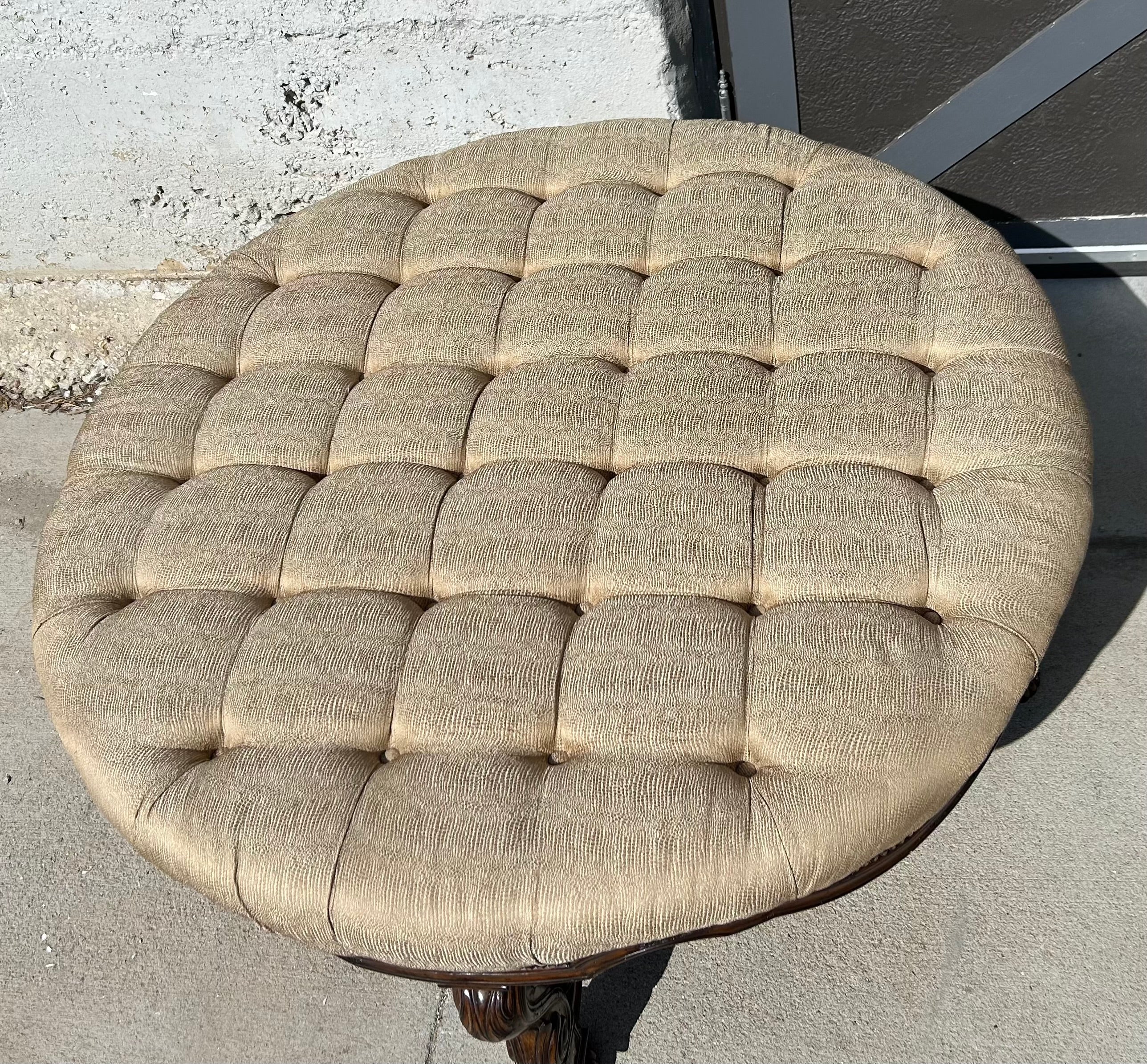 Marge Carson Large Round Tufted Ottoman Nailhead Detail