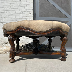 Marge Carson Large Round Tufted Ottoman Nailhead Detail