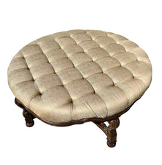 Marge Carson Large Round Tufted Ottoman Nailhead Detail