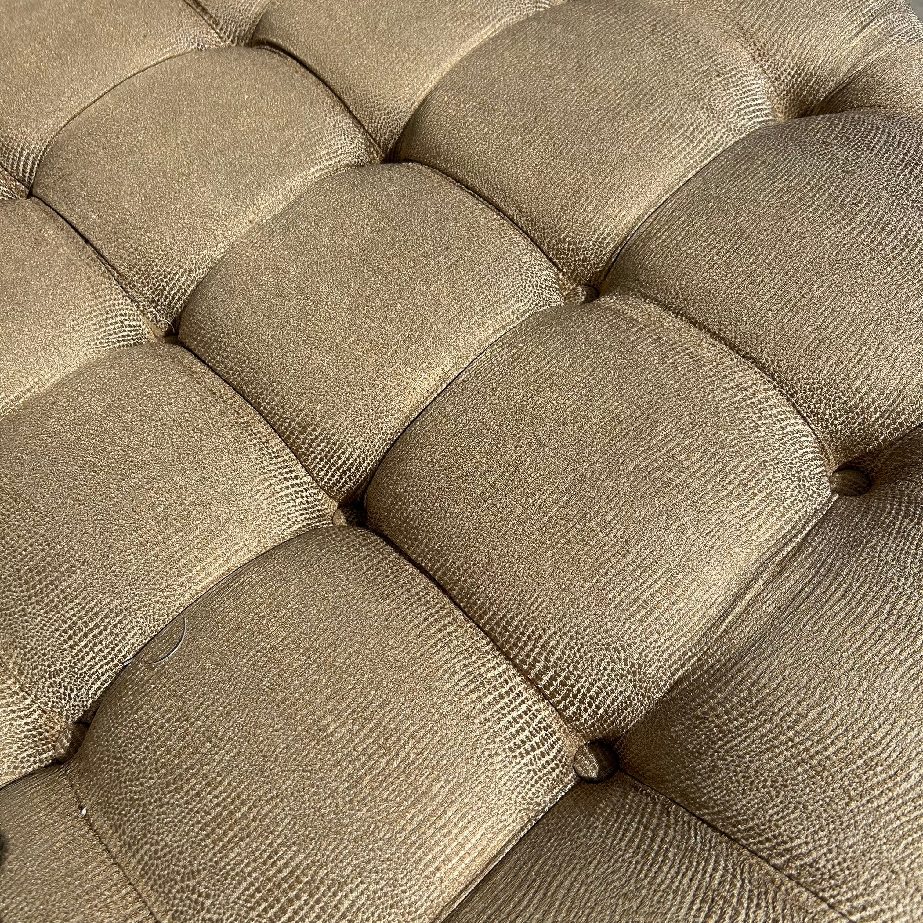 Marge Carson Large Round Tufted Ottoman Nailhead Detail