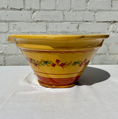Large Pottery Mixing Bowl, Made in France, Yellow, Red