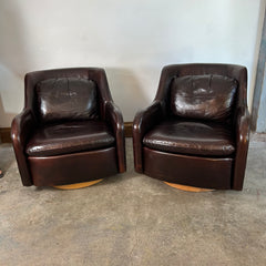 Room & Board Leather Swivel Chairs, Oxblood Brown, Pair