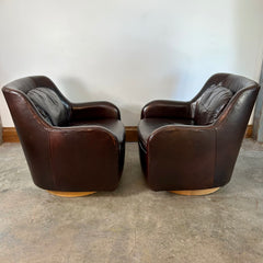 Room & Board Leather Swivel Chairs, Oxblood Brown, Pair