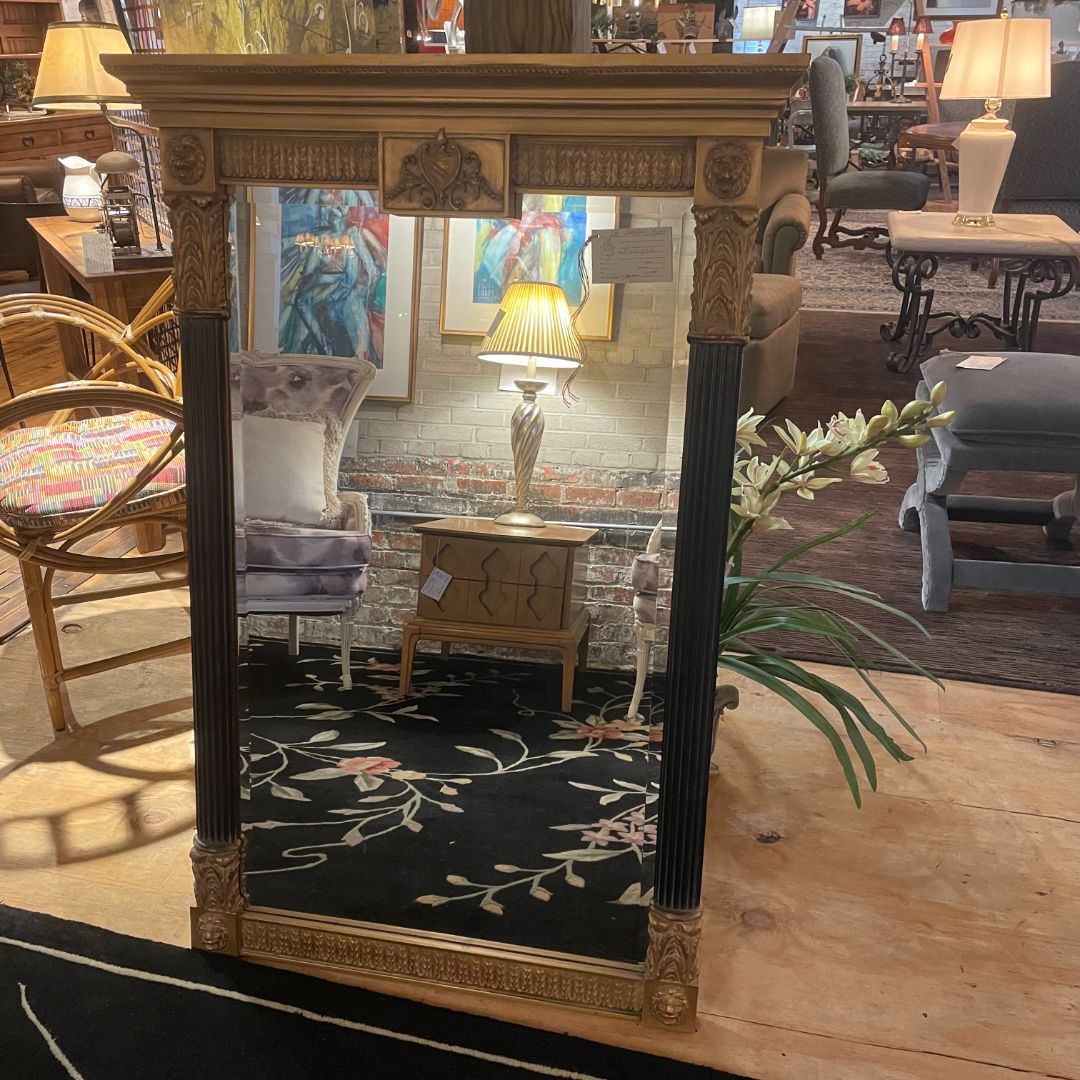 Uttermost Neo Classical Style Mirror, Beveled Edge Glass, Golden and Black Frame