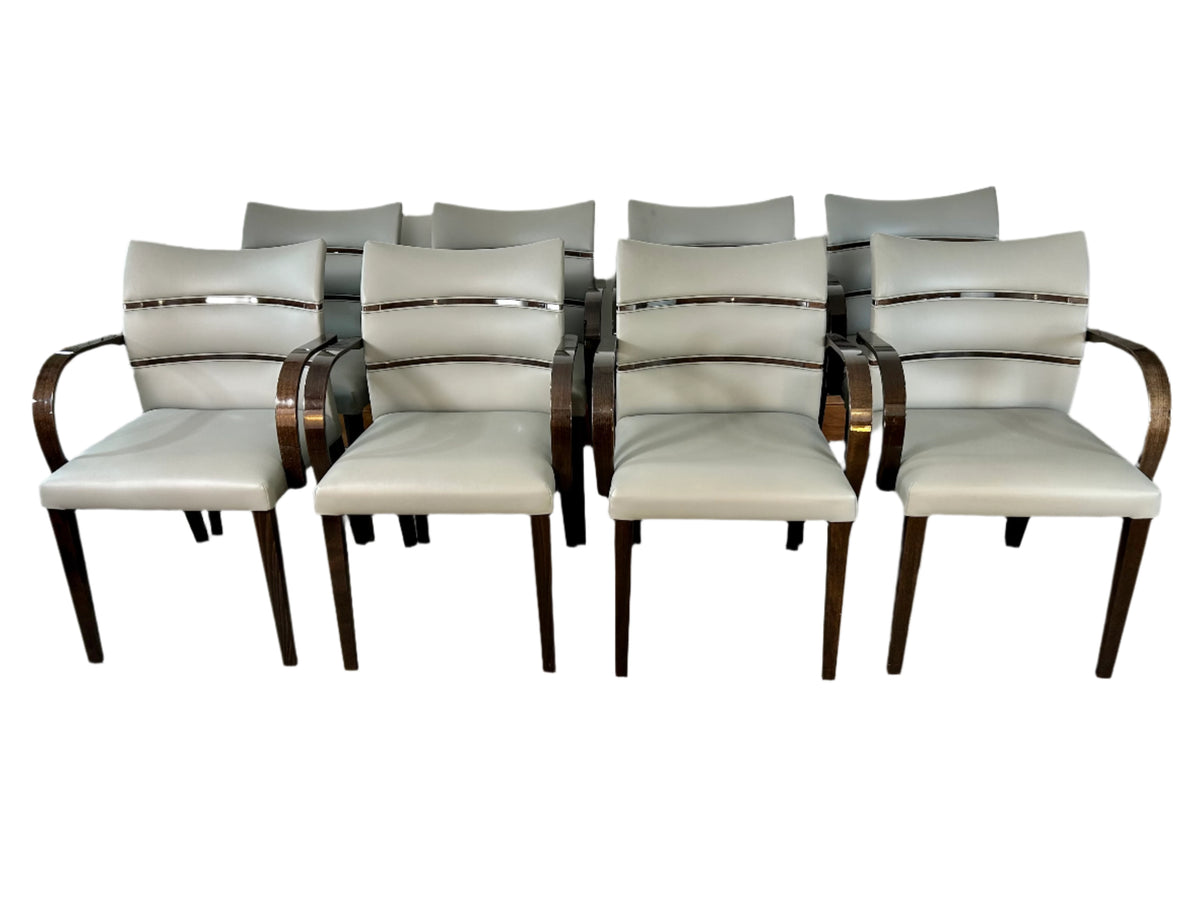 Constantini Pietro Italian Grey Leather High Lacquer Finish Dining Chairs, Set of 8