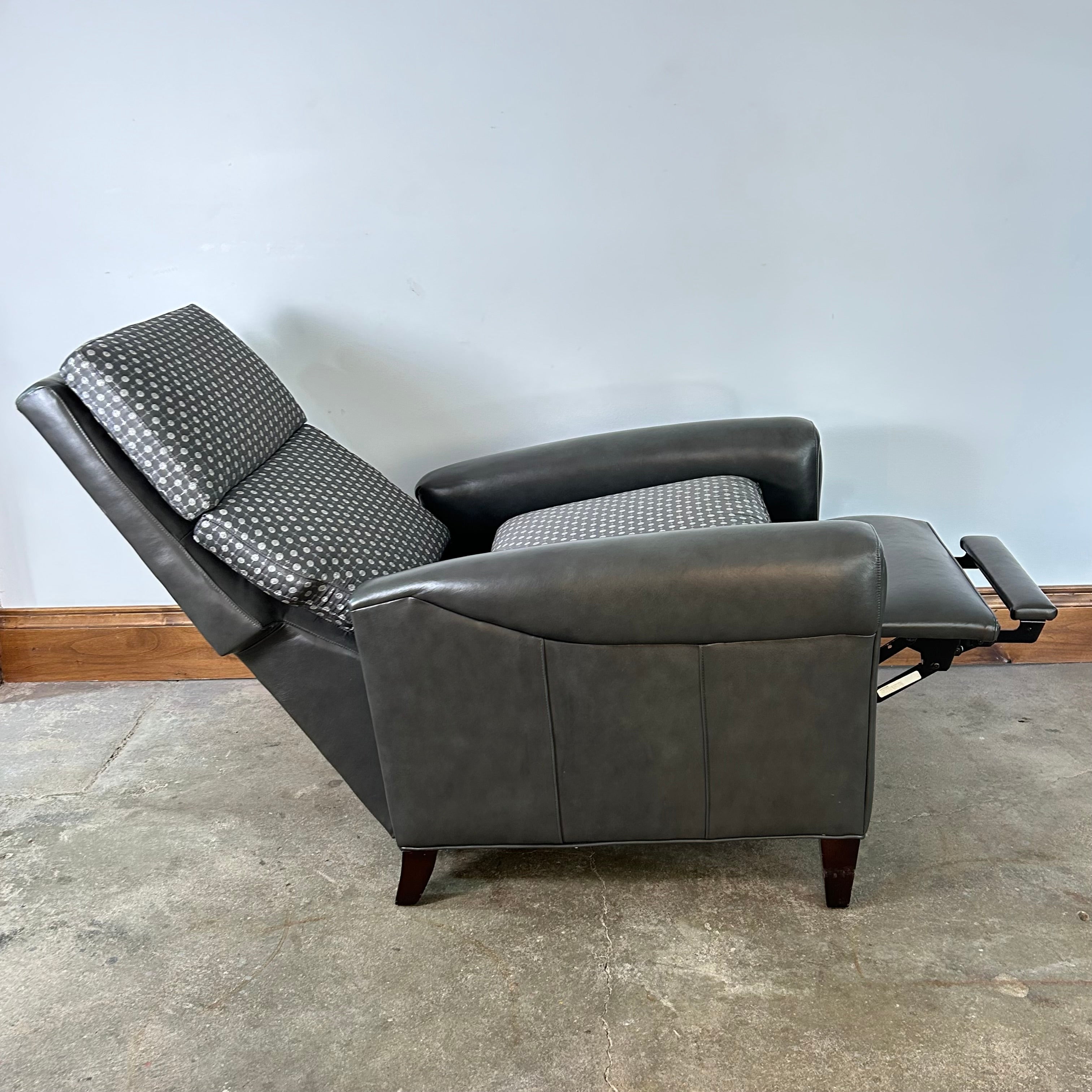 Hancock and Moore Recliner, Combination of Leather and Fabric Upholstery