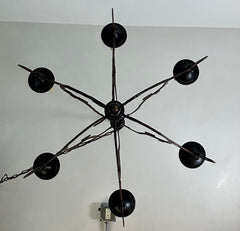 Chandelier, Oxidized Metal,  Six Arm, Black Candle Cups, Sku: 021721