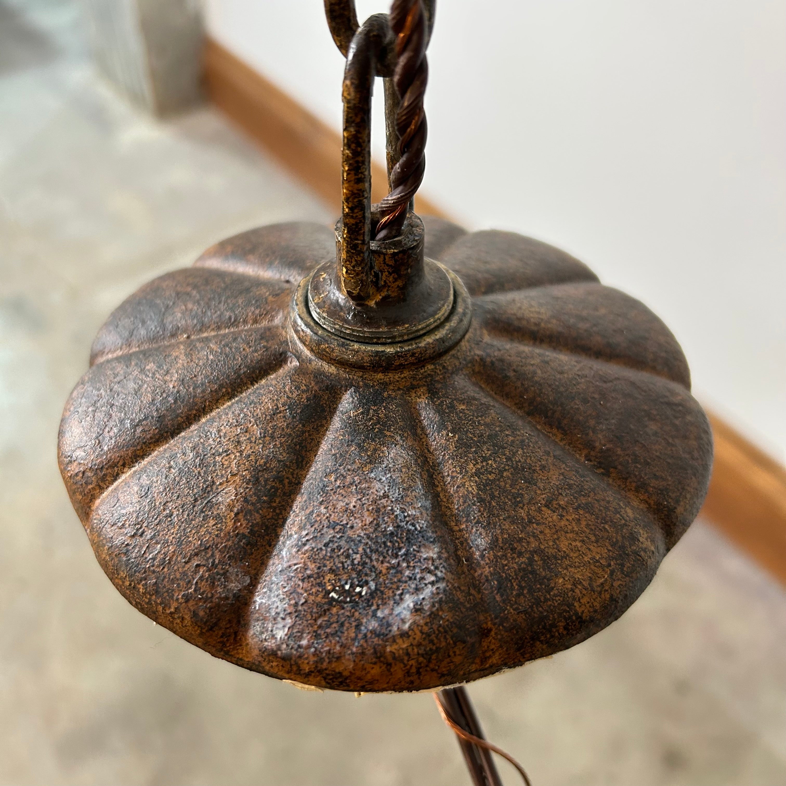 Chandelier, Oxidized Metal,  Six Arm, Black Candle Cups