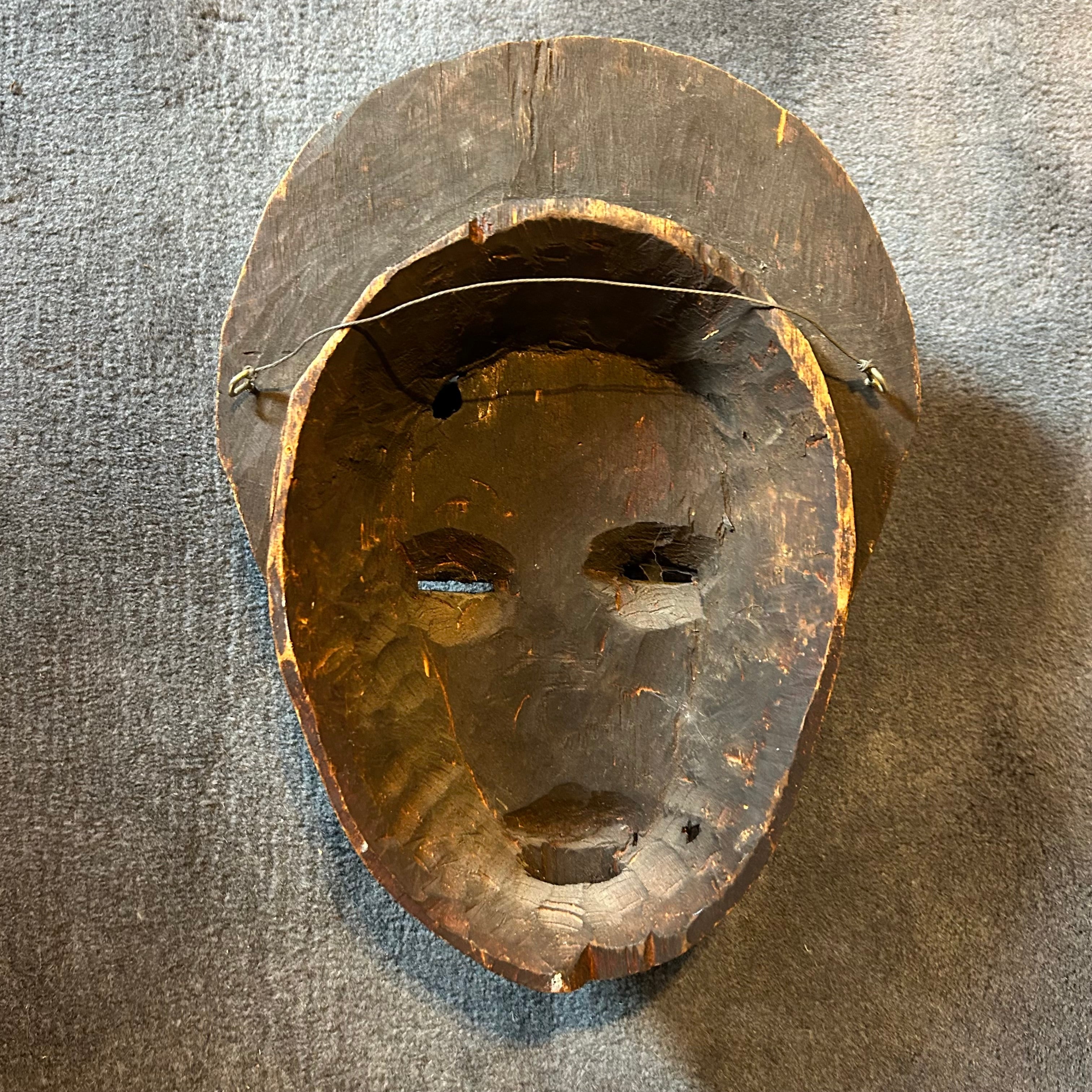 Primitive African Tribal Mask, Big Teeth, Wood Hand Carved