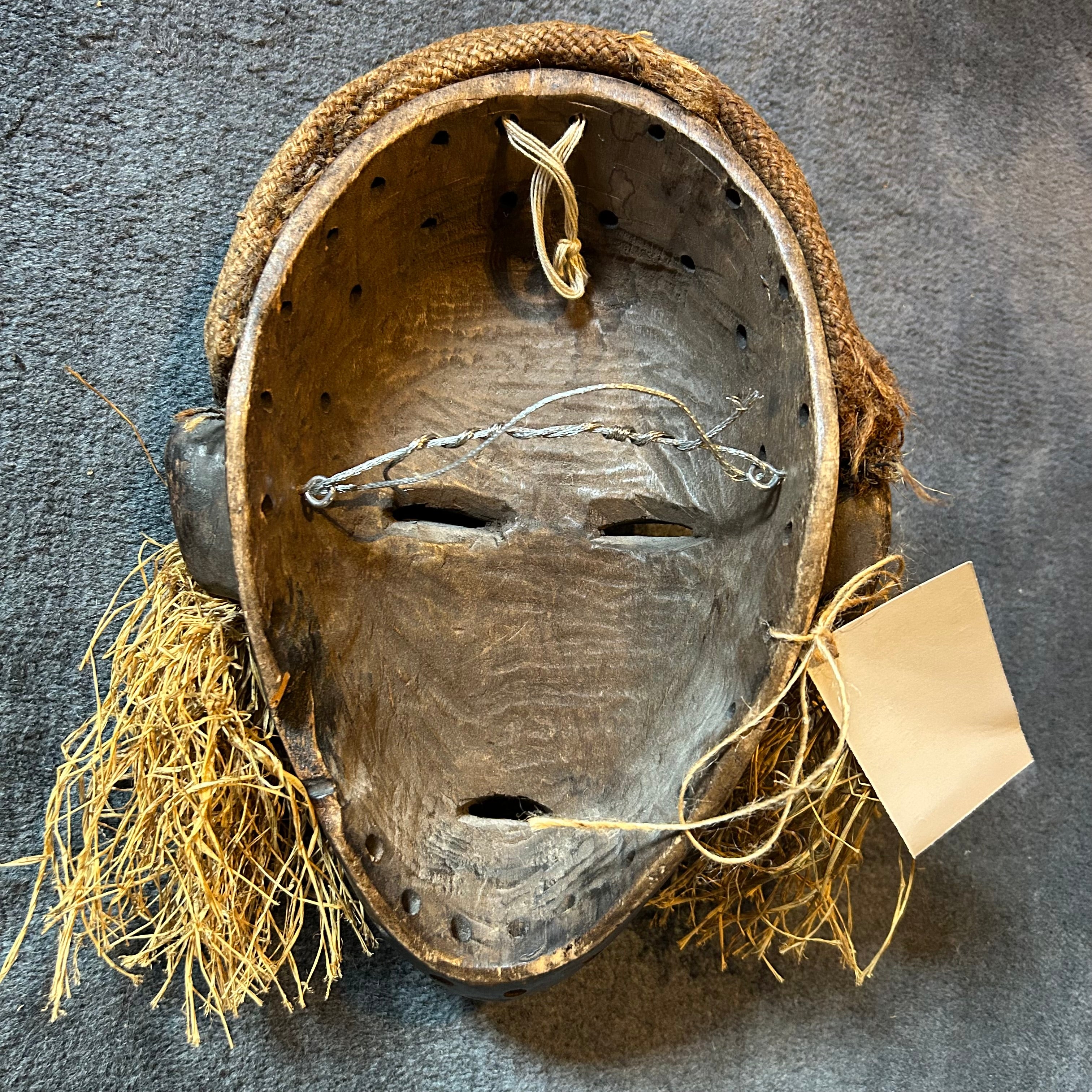 Congo Tribal Mask, Woman's Face, Hand Carved, Raffia Hair