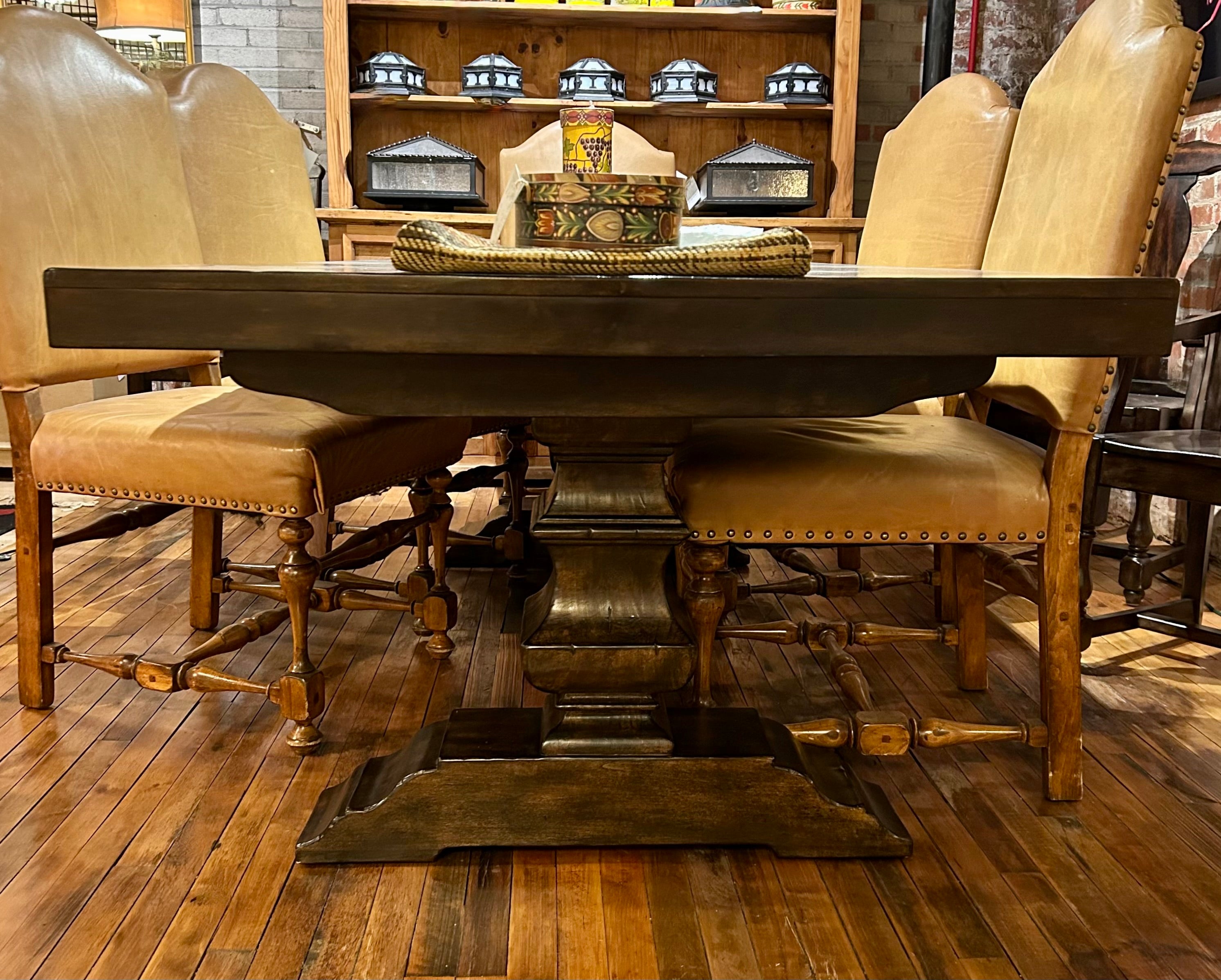 Pottery Barn Trestle Table Dining Set, Ten Chairs, Dark Brown, Solid Wood