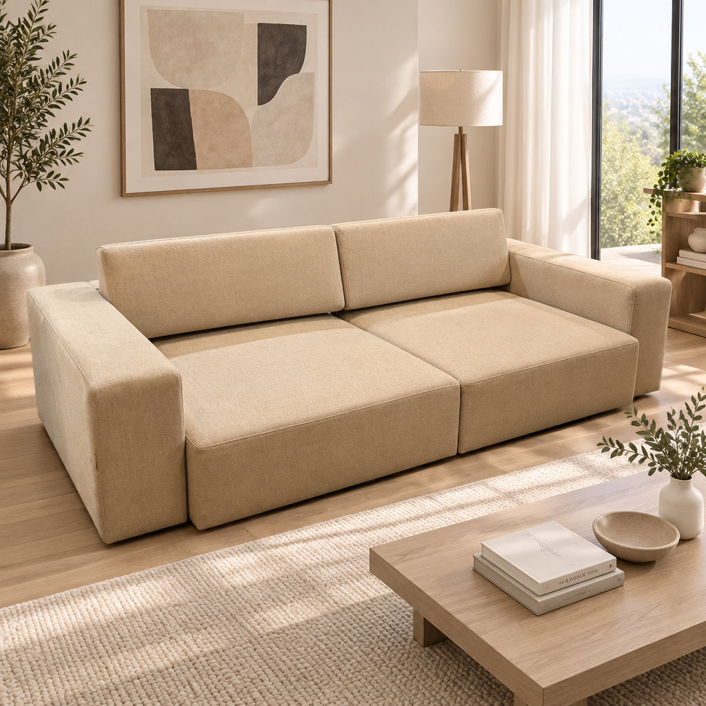 Sofa Sleeper, Wool Crepe Soft Beige Color, Contemporary Style, sku: 032749