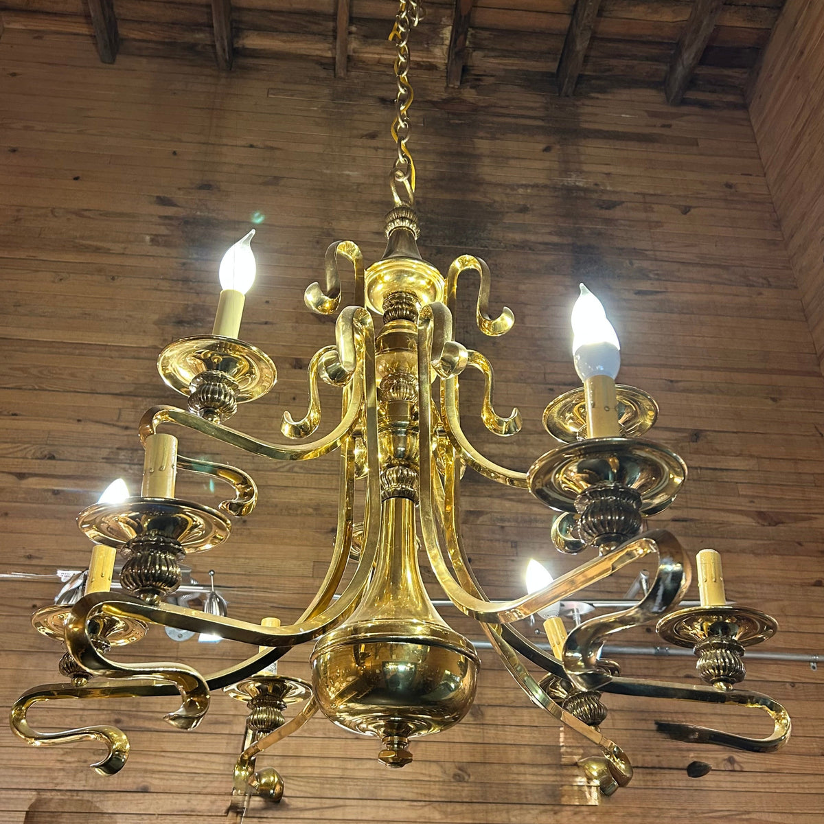 Chandelier, Brass, Holywood Regency, Deco Style, Six Arm, Sku: 032917