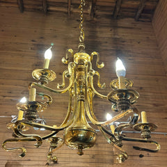 Chandelier, Brass, Holywood Regency, Deco Style, Six Arm, Sku: 032917