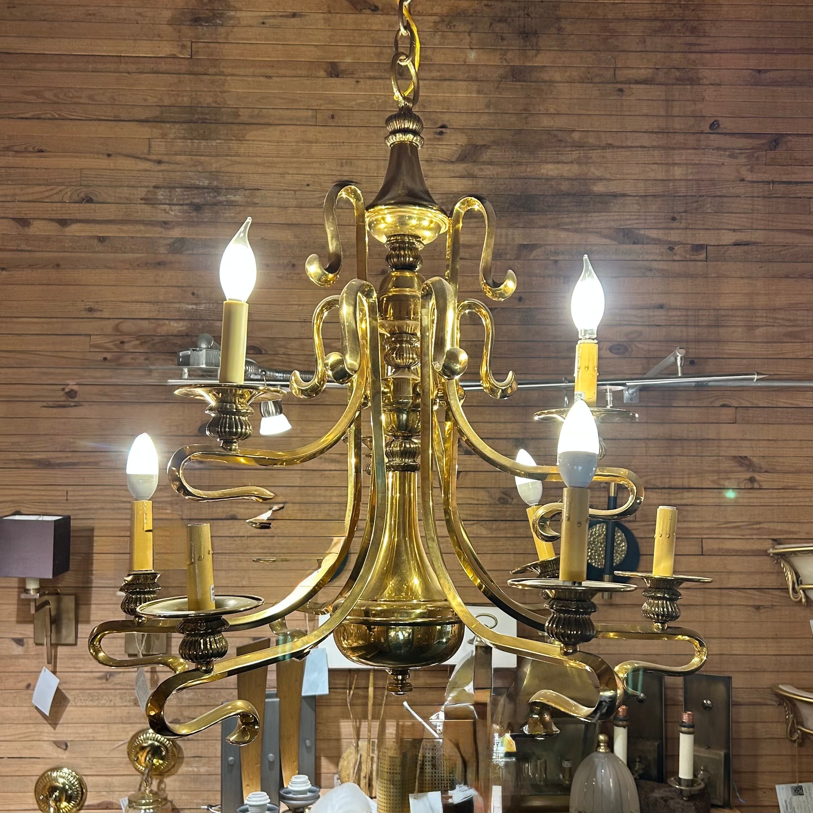 Chandelier, Brass, Holywood Regency, Deco Style, Six Arm, Sku: 032917