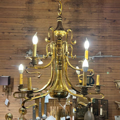 Chandelier, Brass, Holywood Regency, Deco Style, Six Arm, Sku: 032917