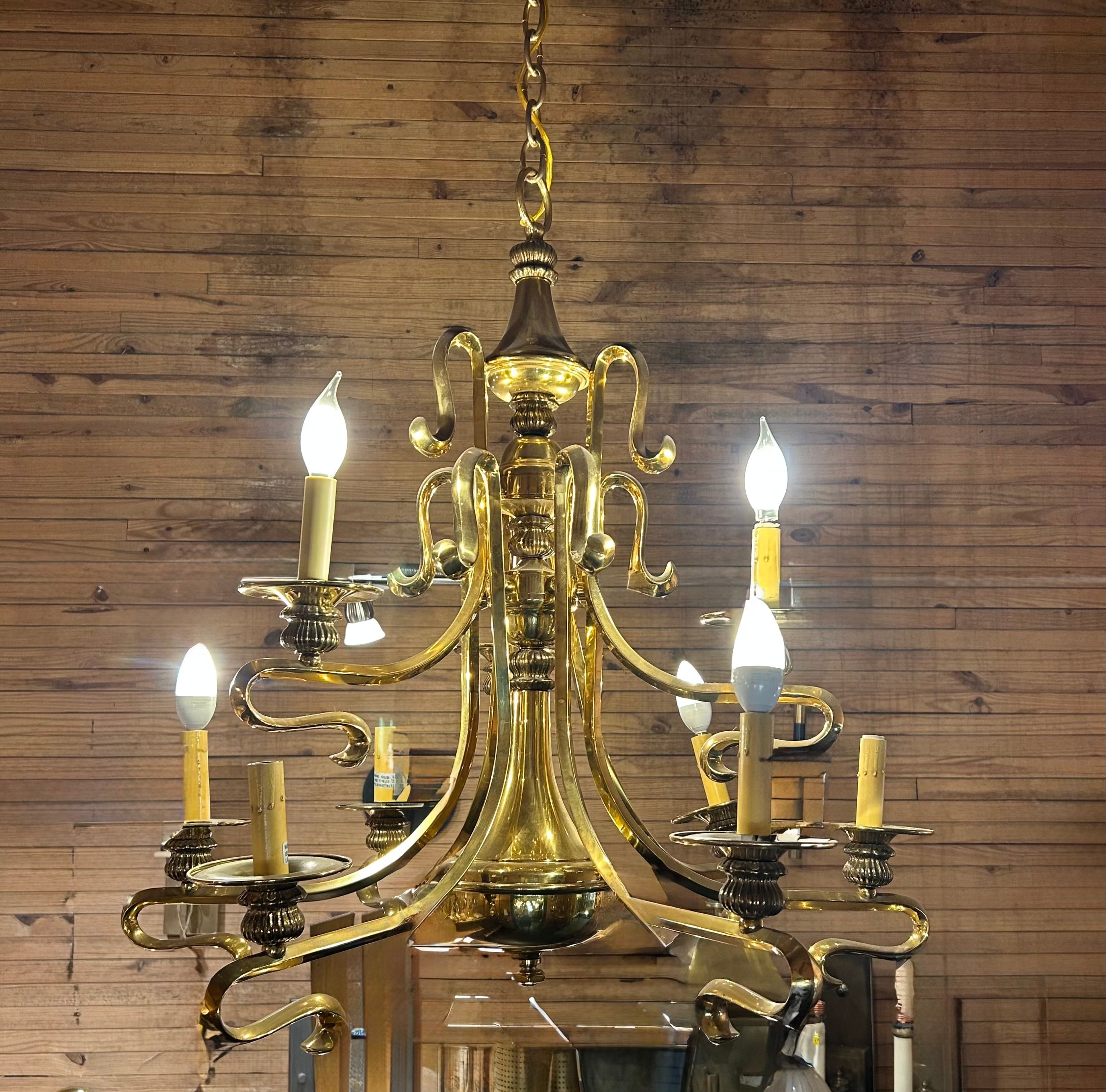 Chandelier, Brass, Holywood Regency, Deco Style, Six Arm, Sku: 032917