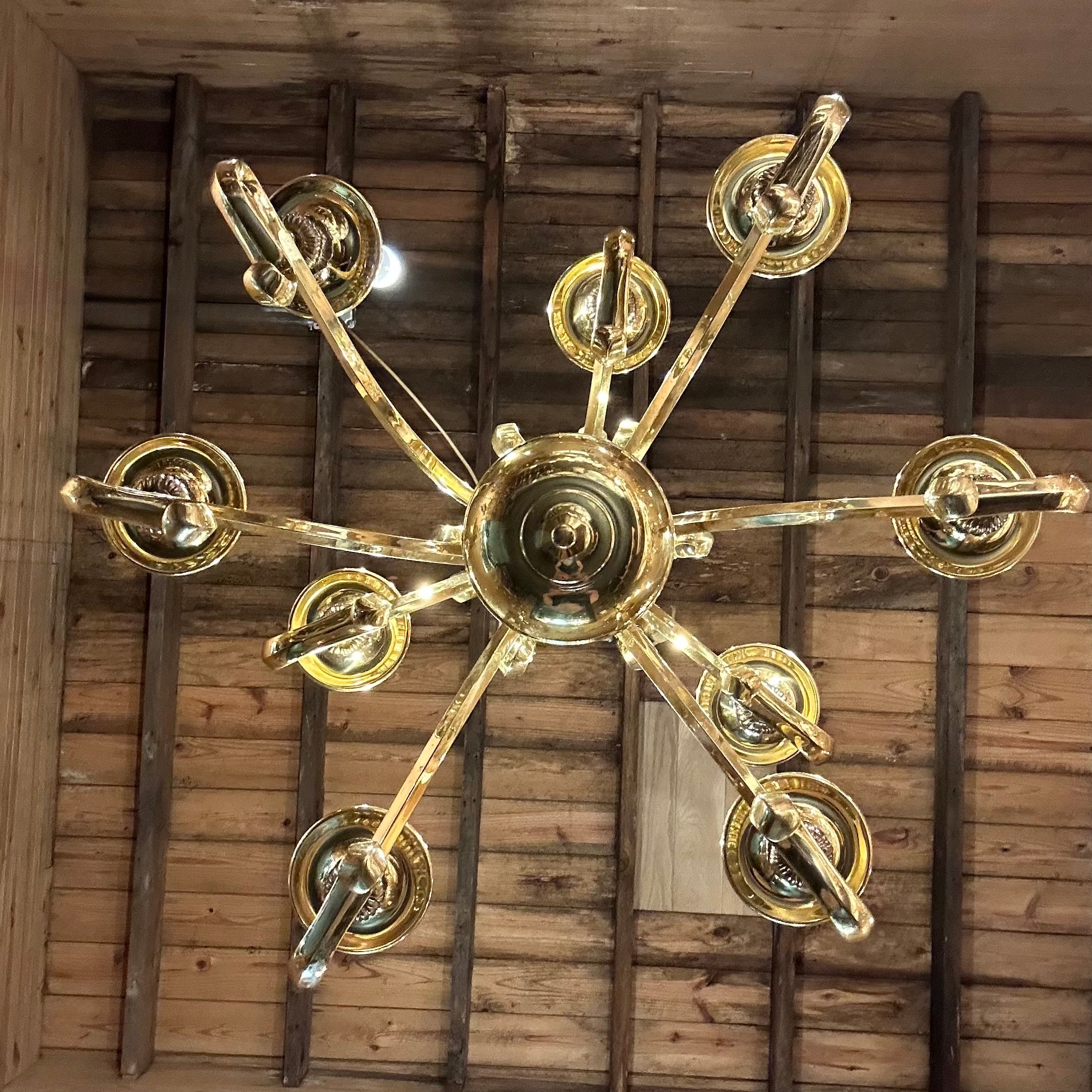 Chandelier, Brass, Holywood Regency, Deco Style, Six Arm, Sku: 032917