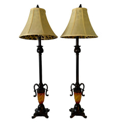 Pair of Buffet Lamps Resin and Metal Base with Fabric Bell Shades, sku: 032941
