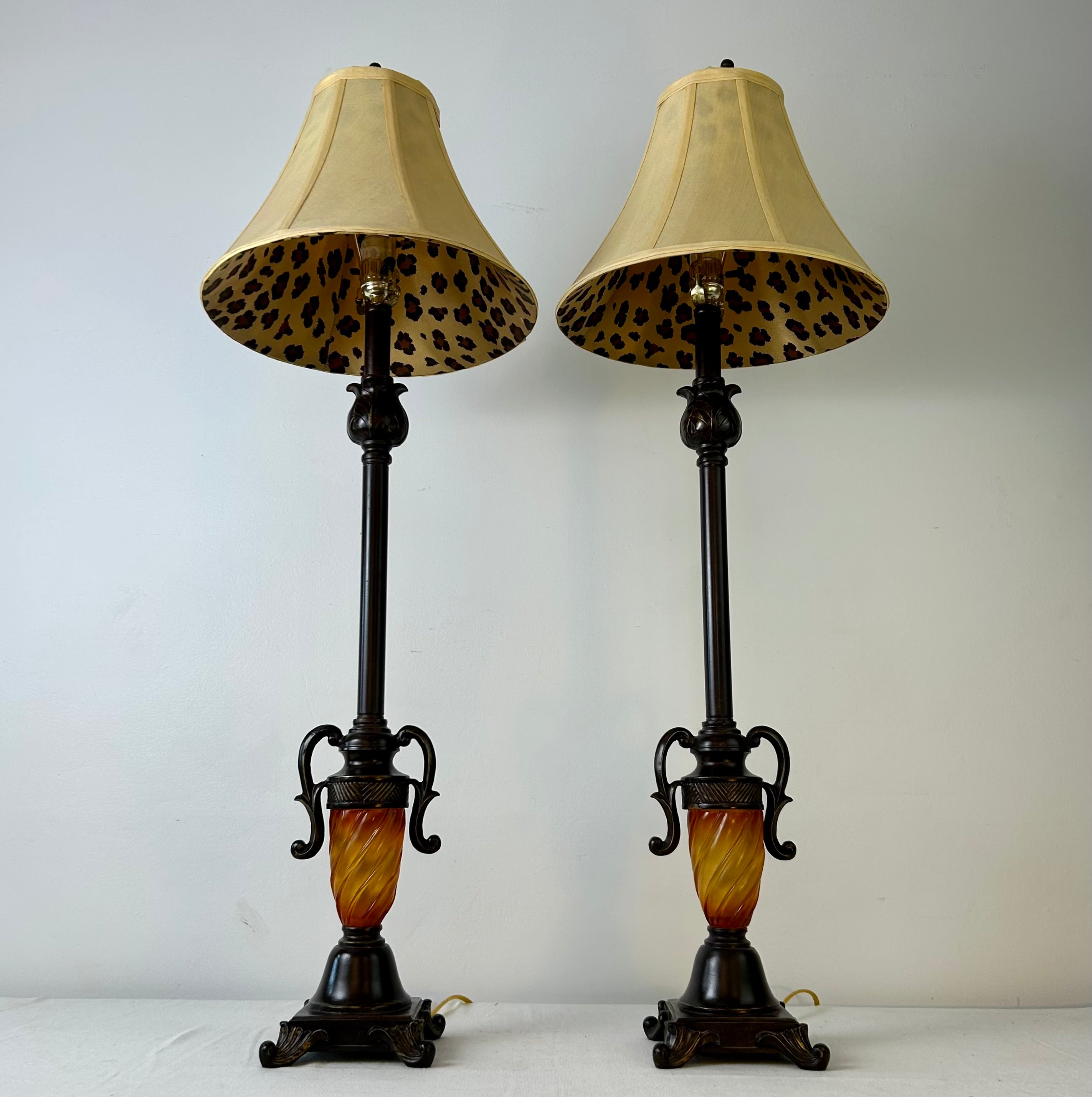 Pair of Buffet Lamps Resin and Metal Base with Fabric Bell Shades, sku: 032941